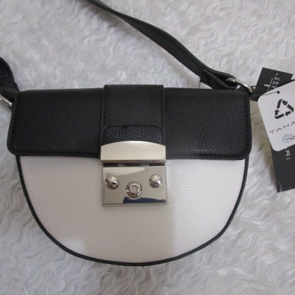 TAHARI Roma Faux Leather Shoulder Bag In Pearl/black NWT - Picture 6 of 10